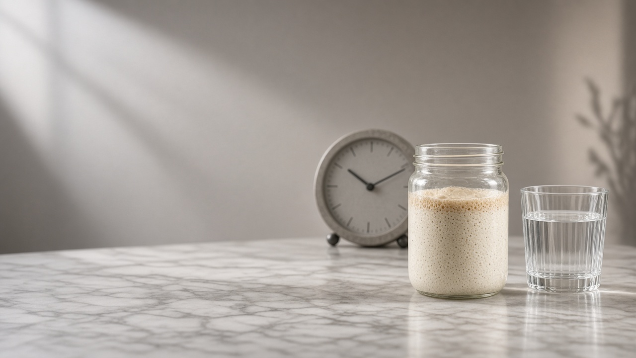 Tools for Testing Bubba Goodcrumb starters a clear glass or jar of water, a live starter, and a reliable clock