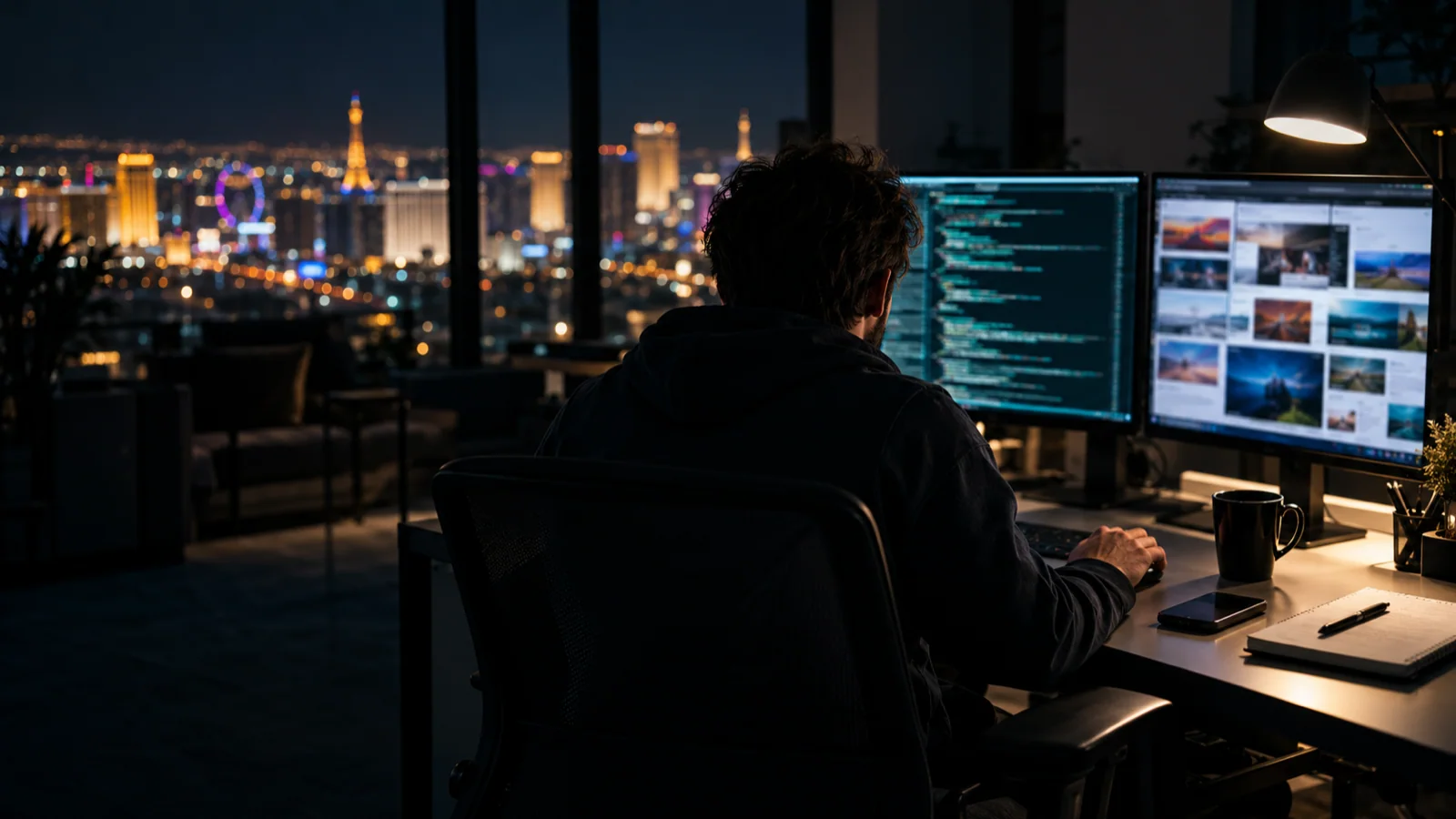 Seven hours, every site, from a 3 am email — PHP2Shell and the Case for an Agentically Built Website. Style: premium marketing imagery. Brand image rules that MUST be followed: Must be photorealistic. Never hallucinate on the logo or the favicon. All text must be actually legible. No image should ev