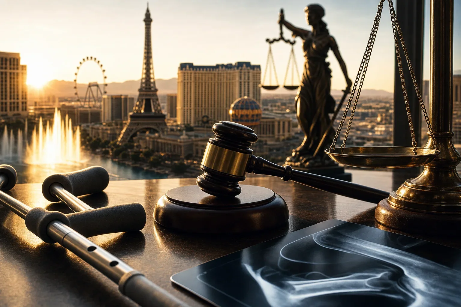 A judge’s gavel and balanced scales rest beside legal documents, with the Eiffel Tower and a fountain visible across the Paris skyline.